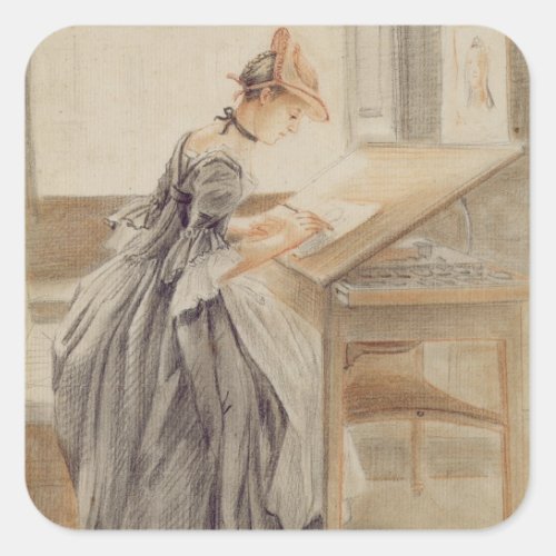 A Lady Copying at a Drawing Table c1760_70 grap Square Sticker