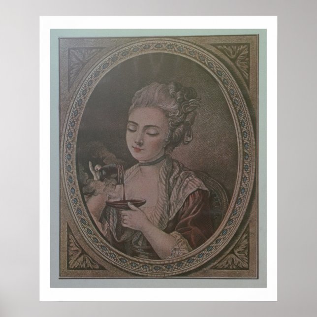 A Lady Drinking Chocolate (colour litho) Poster (Front)