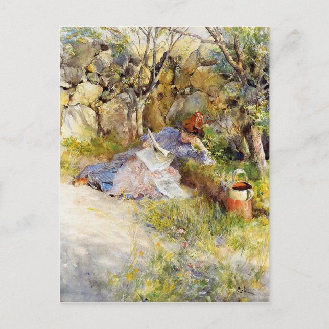 A Lady Reading a Newspaper Postcard (Front)