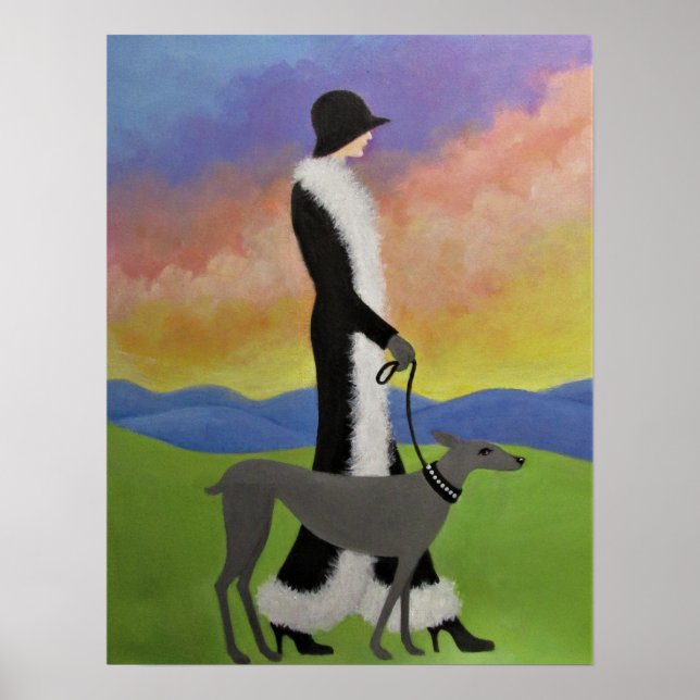 A lady walking her dog/ Poster (Front)