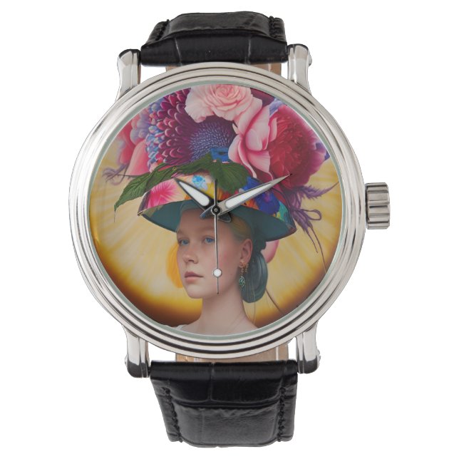 A lady with a floral sun hat watch (Front)