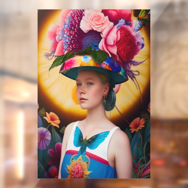 A lady with a floral sun hat window cling (Sheet 2)