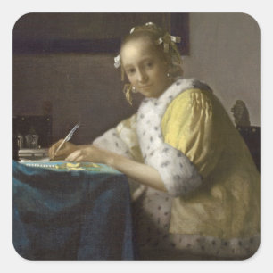 A Lady Writing, c. 1665 (oil on canvas) Square Sticker