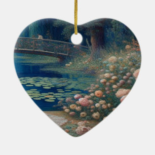 A Lake With Lily Pads and Flowers Valentine Tree Ceramic Ornament