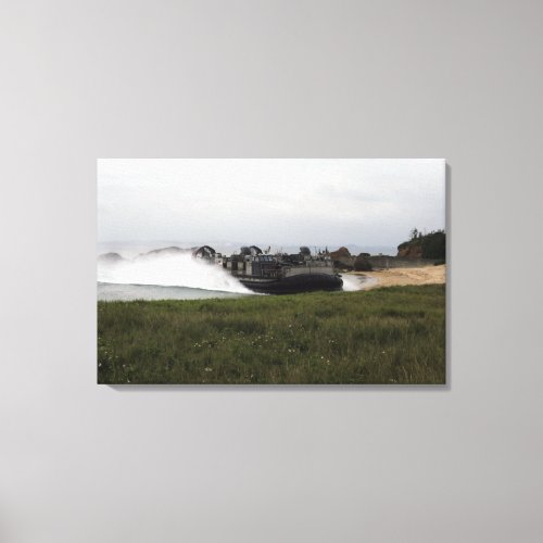 A landing craft air cushion comes ashore canvas print