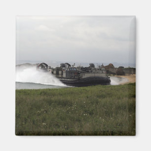 A landing craft air cushion comes ashore magnet