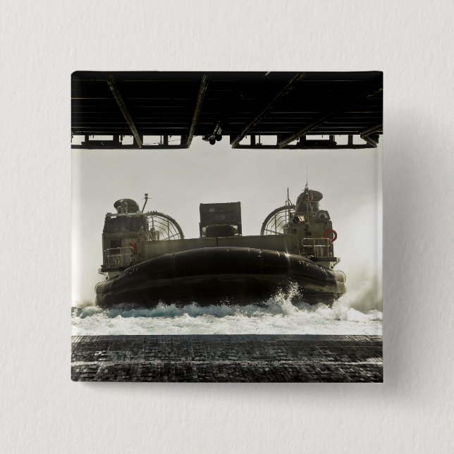 A landing craft air cushion prepares to enter pinback button (Front)