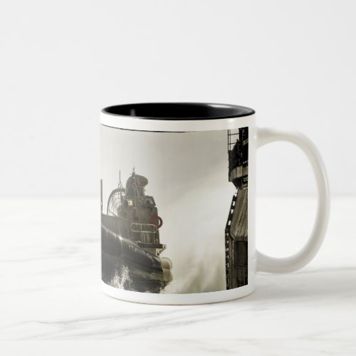 A landing craft air cushion prepares to enter Two_Tone coffee mug