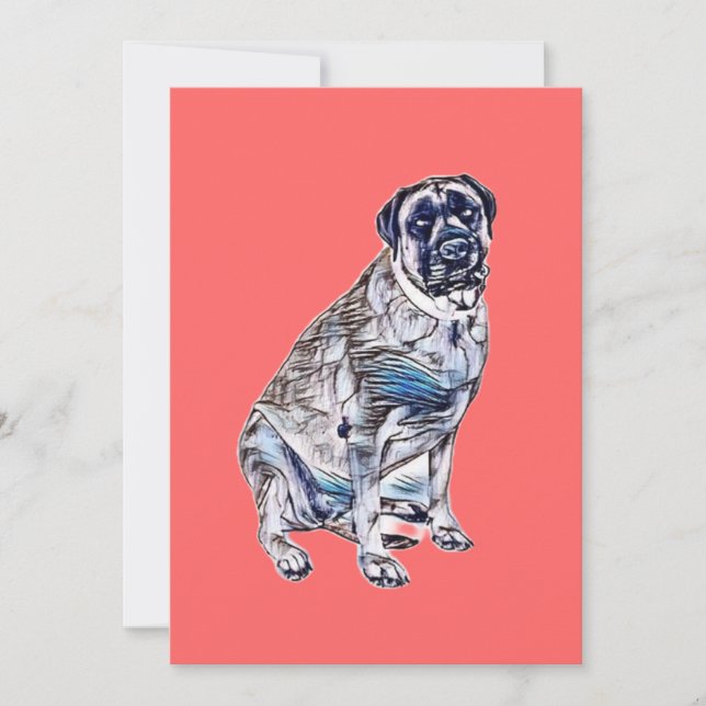 A large adult female English Mastiff dog wearing a Holiday Card (Front)