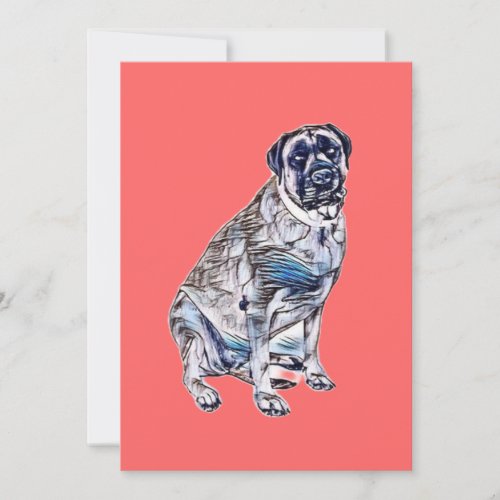 A large adult female English Mastiff dog wearing a Holiday Card