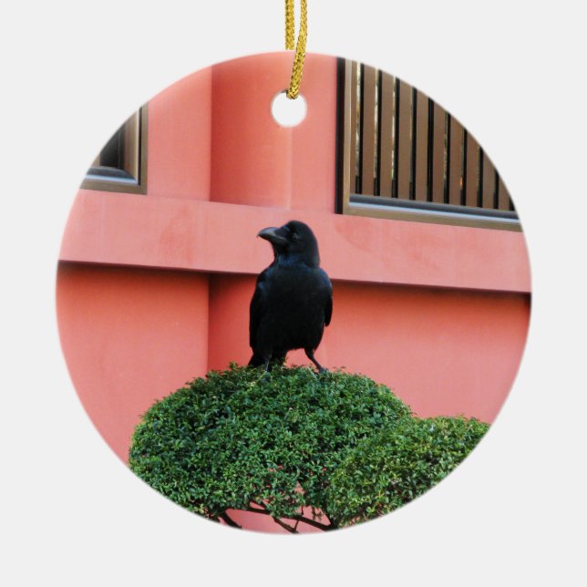 A Large-Billed Jungle Crow A Perch On A Cloud Tree Ceramic Ornament (Front)