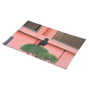 A Large-Billed Jungle Crow A Perch On A Cloud Tree Cloth Placemat