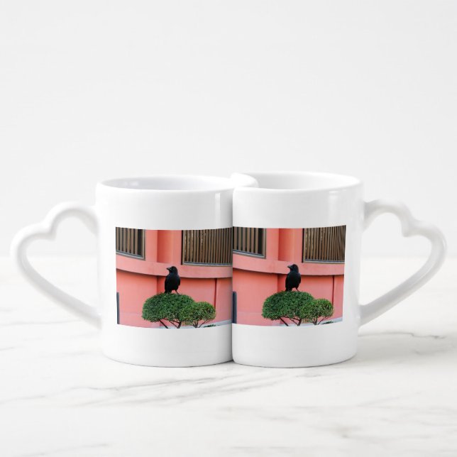 A Large-Billed Jungle Crow A Perch On A Cloud Tree Coffee Mug Set (Front Nesting)