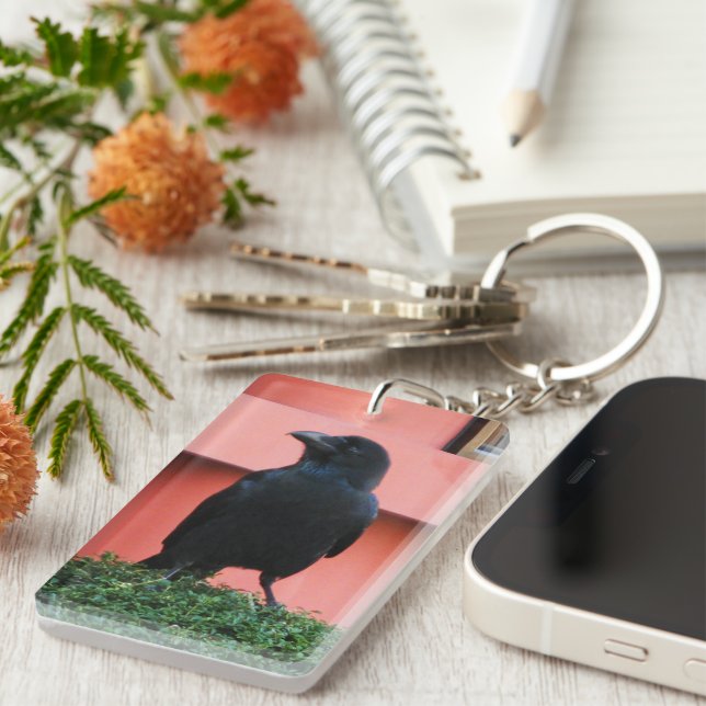 A Large-Billed Jungle Crow A Perch On A Cloud Tree Keychain (Front Right)