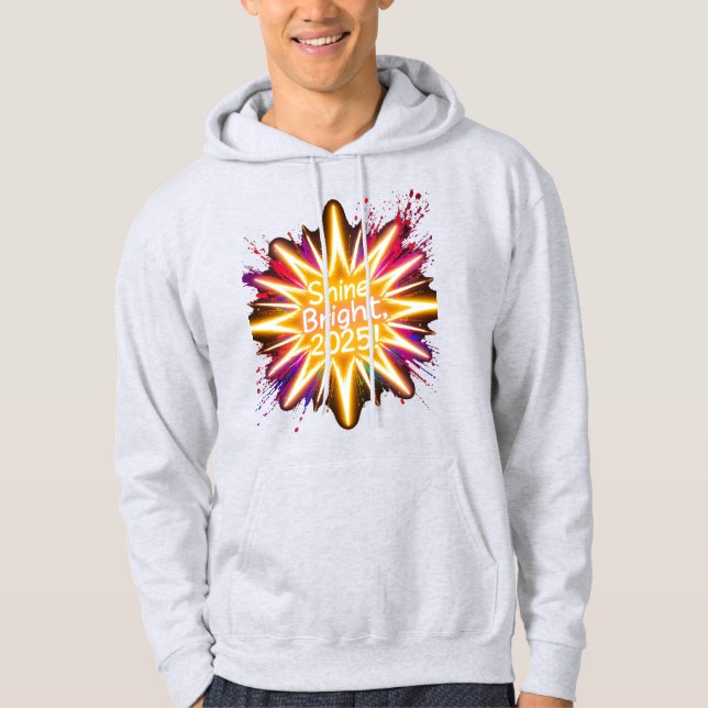 A large starburst glowing in neon light   hoodie (Front)