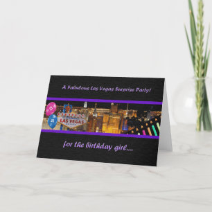 A Las Vegas Surprise Birthday Party Card 21st girl