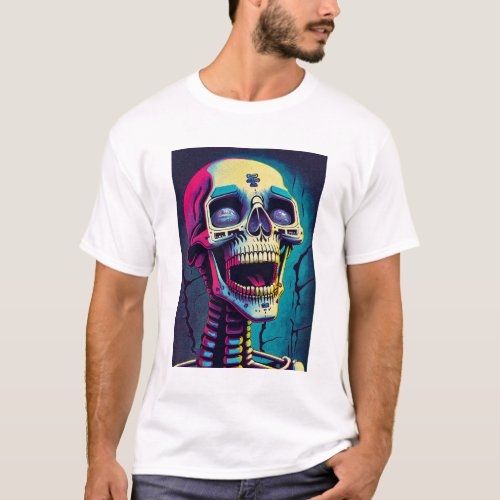 A laughing skeleton cyber y2k pfp style T_Shirt