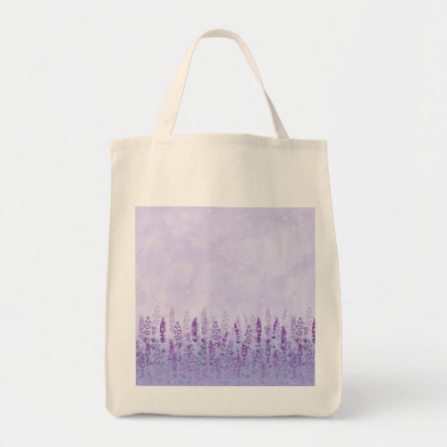 A lavender field painted with watercolors tote bag