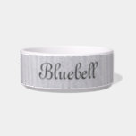 A Lavender-gray Cat Food Dish with Name<br><div class="desc">This cat food dish is personalized for Bluebell or any pet.</div>