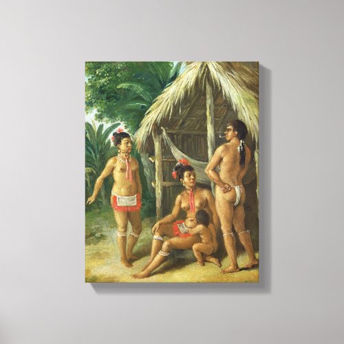 A Leeward Islands Carib Family outside a Hut c17 Canvas Print