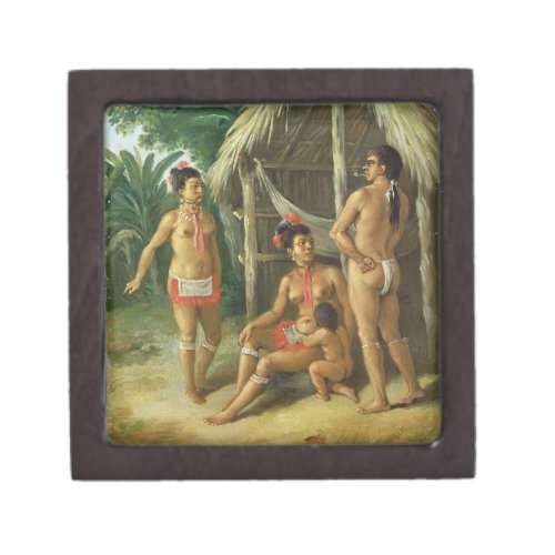 A Leeward Islands Carib Family outside a Hut c17 Keepsake Box