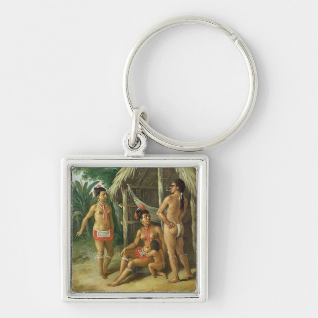 A Leeward Islands Carib Family outside a Hut, c.17 Keychain (Front)