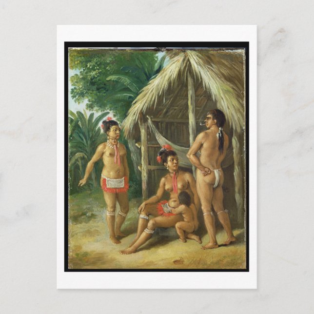A Leeward Islands Carib Family outside a Hut, c.17 Postcard (Front)