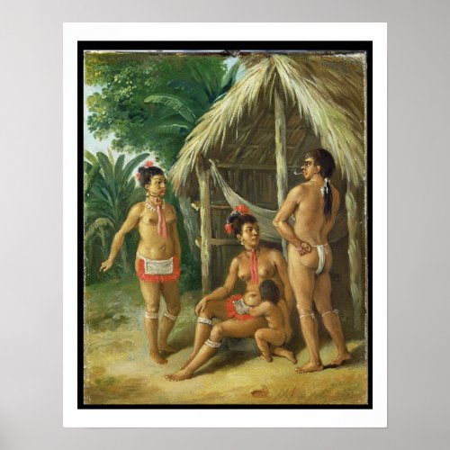 A Leeward Islands Carib Family outside a Hut c17 Poster