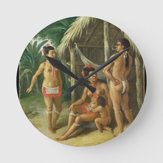 A Leeward Islands Carib Family outside a Hut, c.17 Round Clock (Front)