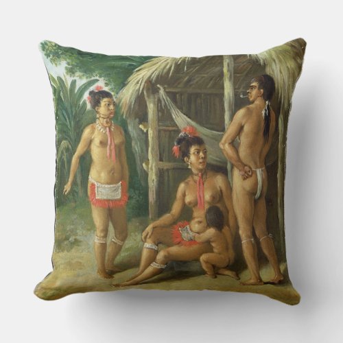 A Leeward Islands Carib Family outside a Hut c17 Throw Pillow