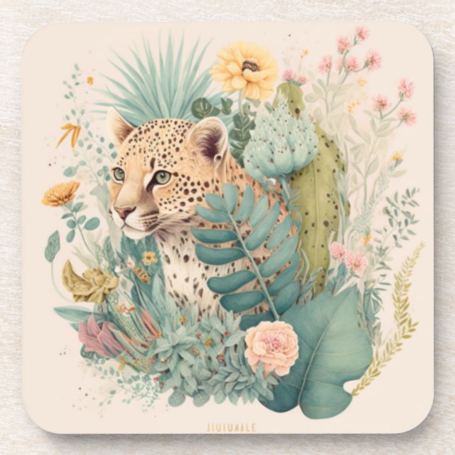 A leopard behind the bush custom    beverage coaster (Front)