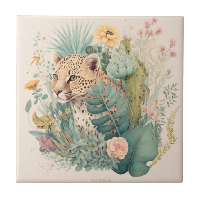 A leopard behind the bush custom   ceramic tile (Front)