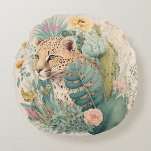 A leopard behind the bush custom round pillow