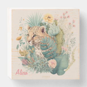 A leopard behind the bush custom wooden box sign