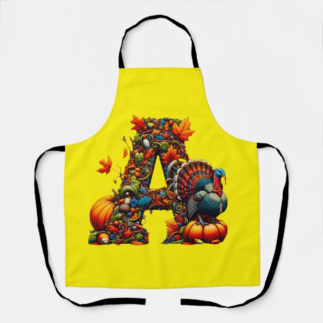 A letter A in Thanksgiving style Apron (Front)