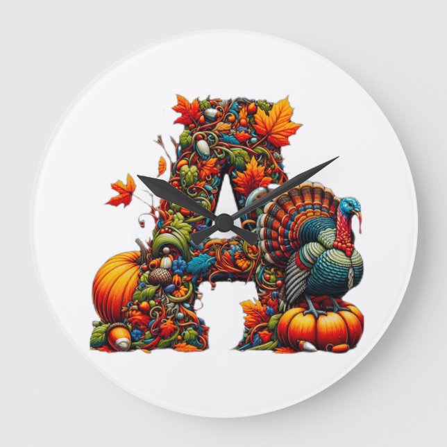 A letter A in Thanksgiving style Large Clock (Front)