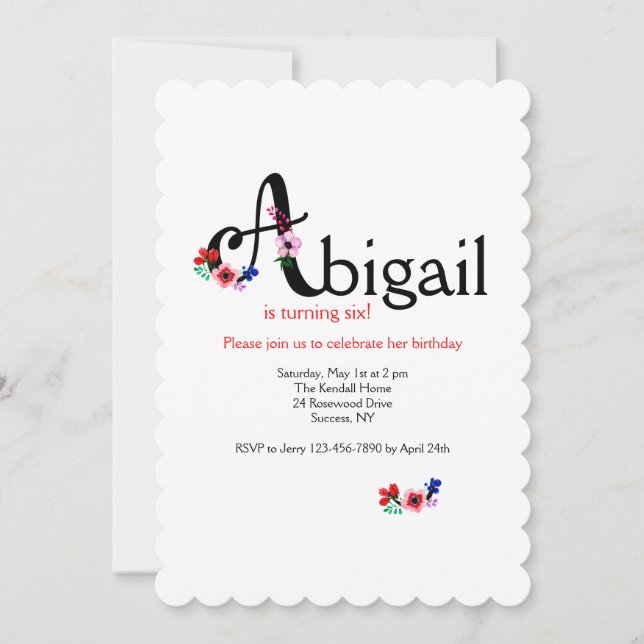 "A" Letter (Add Any First Name With Letter A) Invitation (Front)