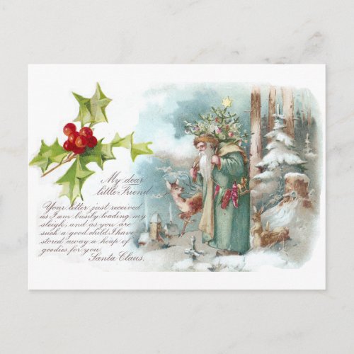 A Letter from Santa Wearing a Green Coat Holiday Postcard