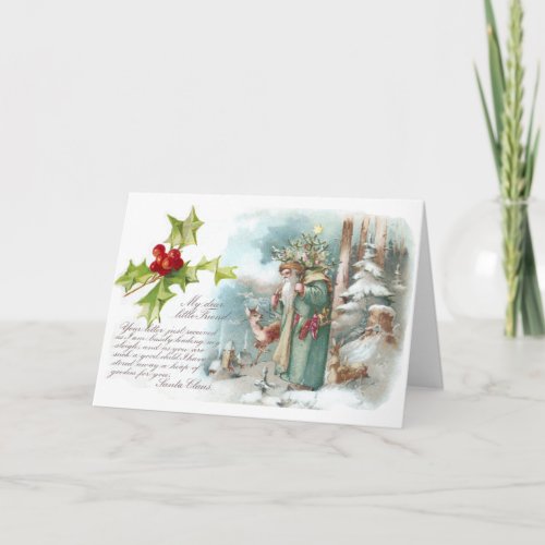 A Letter from Santa Wearing to Green Coat Holiday Card