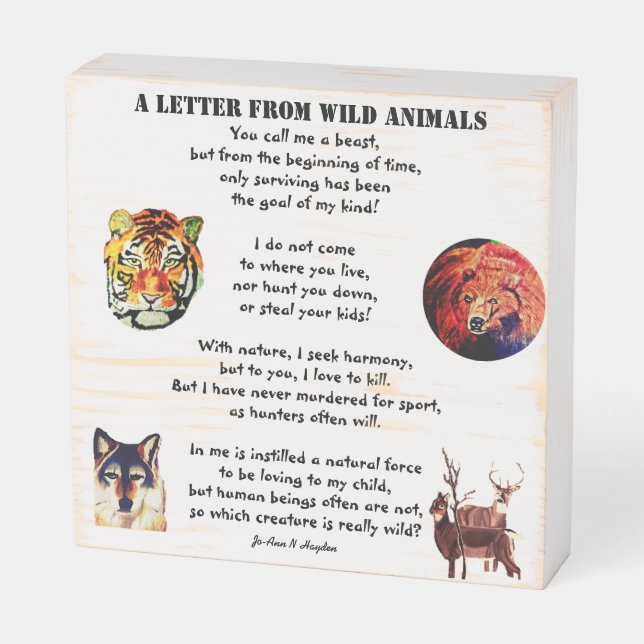 A LETTER FROM WILD ANIMALS  WOODEN BOX SIGN (Angled Horizontal)