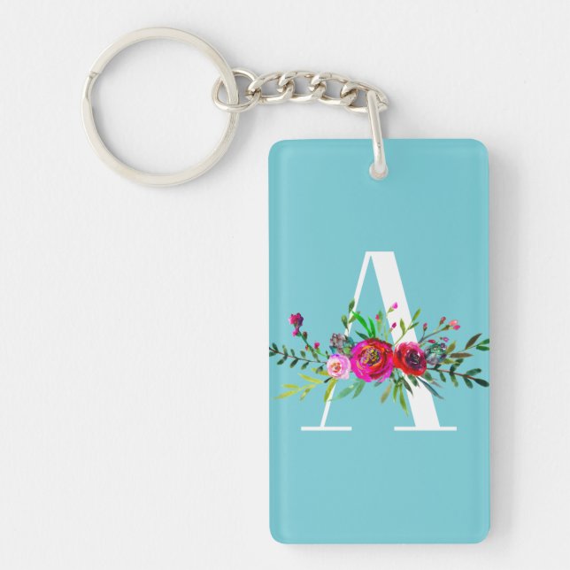 A Letter Initial Monogram Floral Custom Color Keychain (Front)
