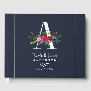 A Letter Initial Monogram Floral Name Wedding Guest Book