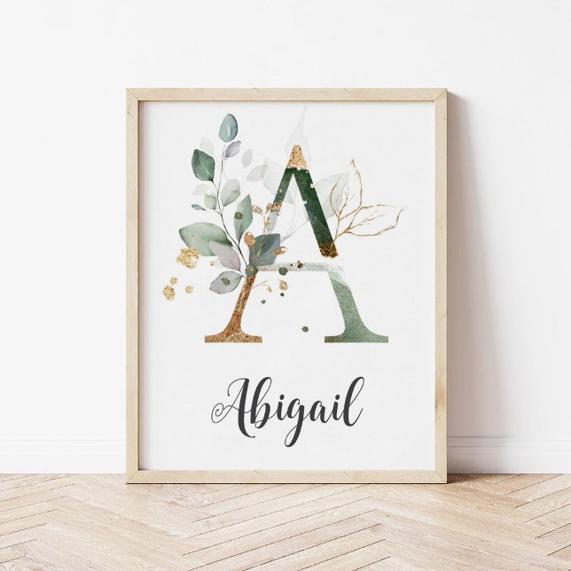 A Letter Monogram Greenery Nursery Name Wall Print (Creator Uploaded)