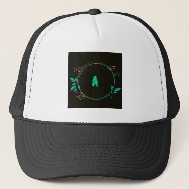 A Letter Printed text Monogram Trucker Hat Cap (Front)