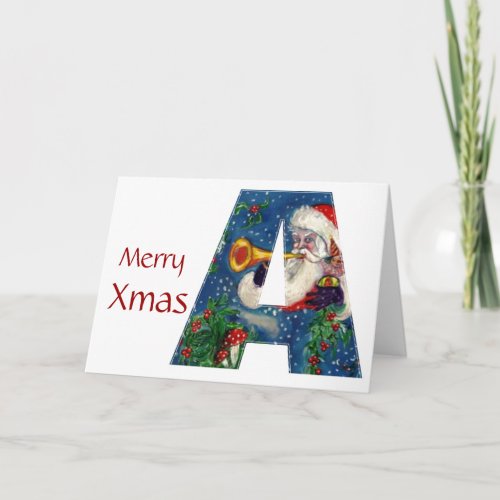 A LETTER  SANTA CLAUS WITH RED RIBBON MONOGRAM HOLIDAY CARD