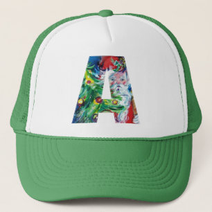A LETTER / SANTA WITH CHRISTMAS TREE MONOGRAM TRUCKER HAT