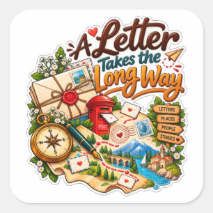 A Letter Takes the Long Way – Pen Pal Travel  Square Sticker