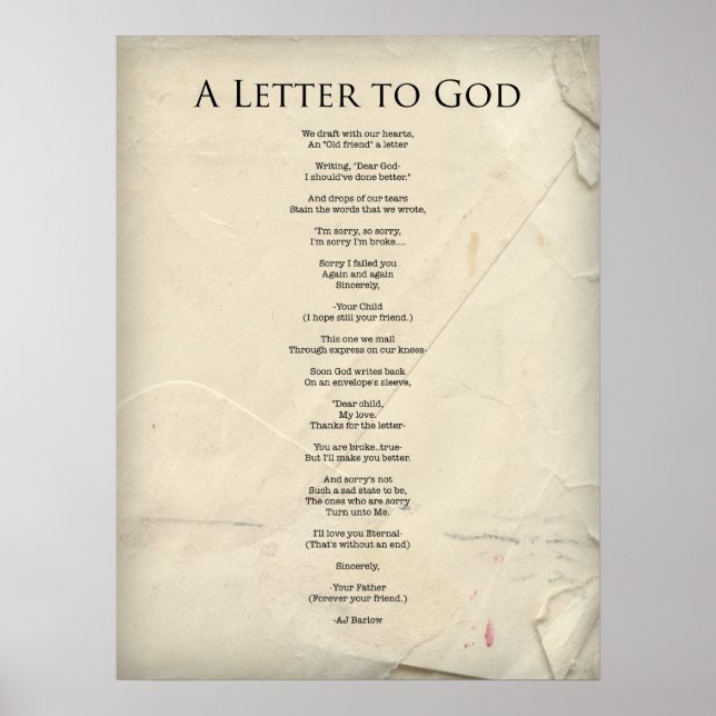"A Letter to God" Religious Poem Poster-Large Poster (Front)