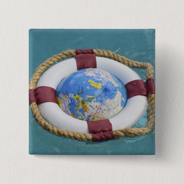 A life preserver and world globe floating button (Front)