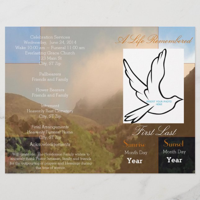 A Life Remembered Funeral Program-single fold (Front)